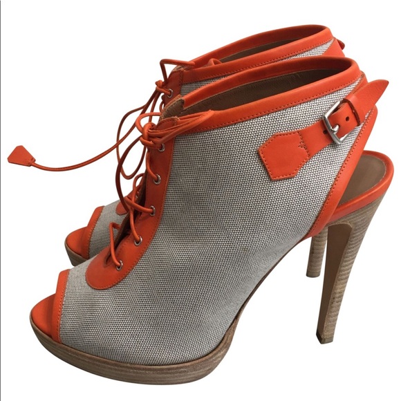 AUTH HERMÈS Orange Sandals Halloween Party heels Boots 39 NEW - Picture 7 of 7